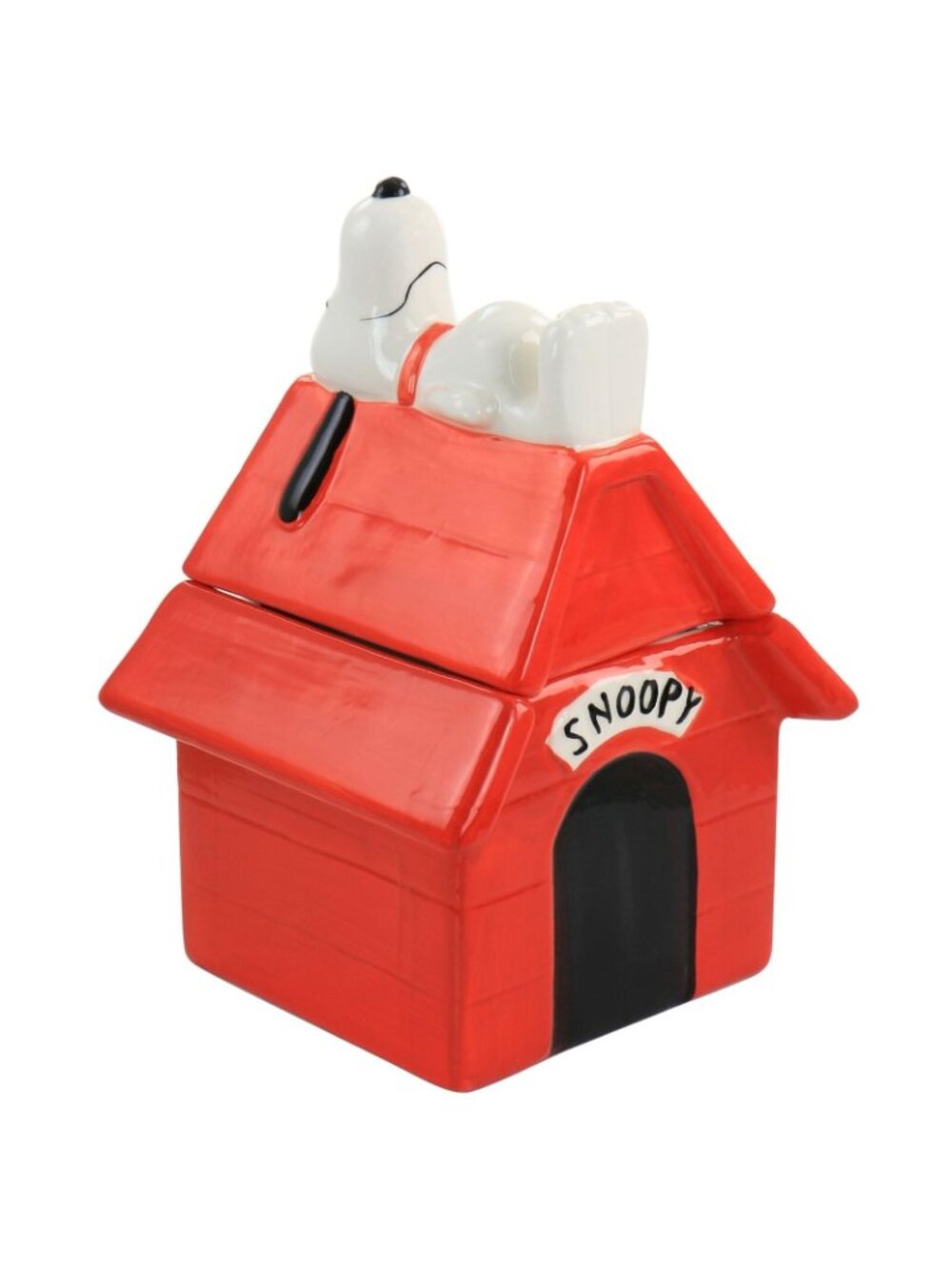 Gibson Peanuts Classic Snoopy Dog House Durastone Cooke Jar in Red New In Box - Picture 7 of 8